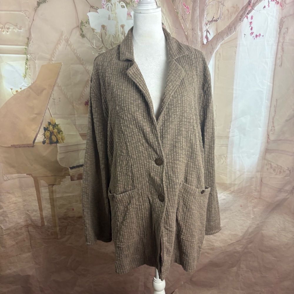 NEW Free People Beach Reign Textured Oversized Blazer in brown - Picture 2 of 11